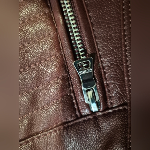 Guess x Wilson's Leather Women's Burgundy Cable-Knit Faux-Leather Jacket S - Picture 8 of 16